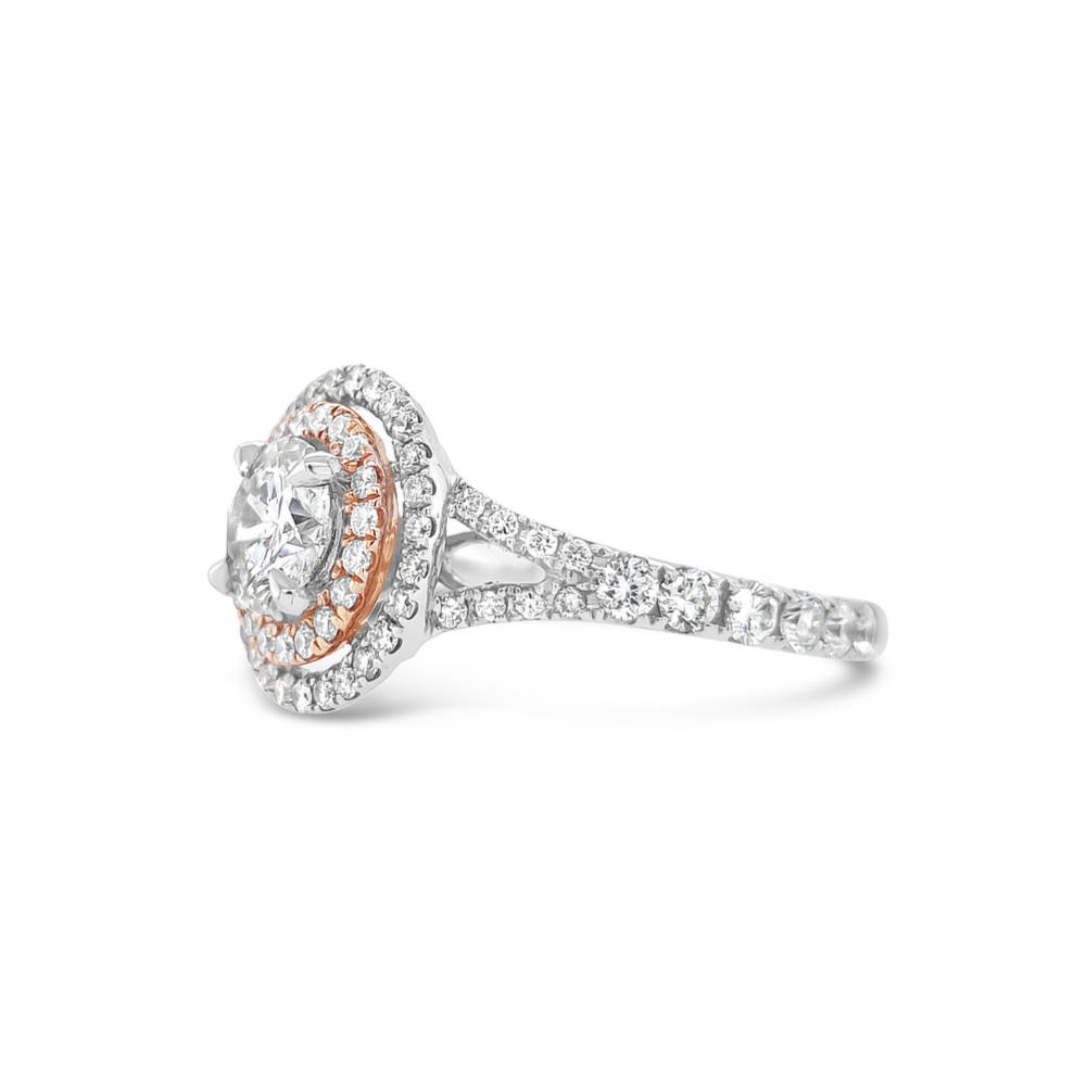 Rose & White Gold Diamond Double Halo Ring