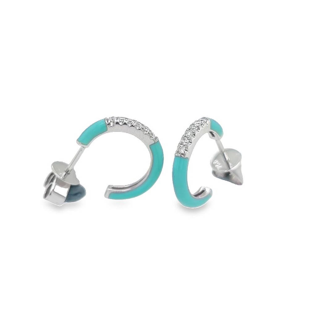 Orecchini A Cerchio In Argento Con Smalto Turchese - Unisex, Taglia Unica