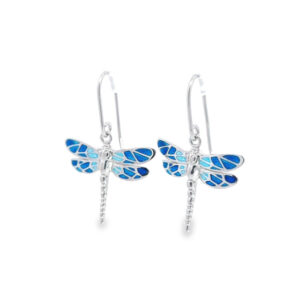 Silver Blue Enamel Dragonfly Earrings