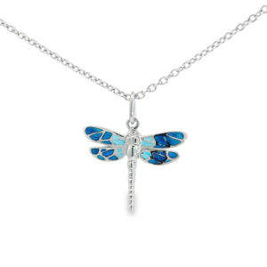 Silver Blue Enamel Dragonfly Pendant