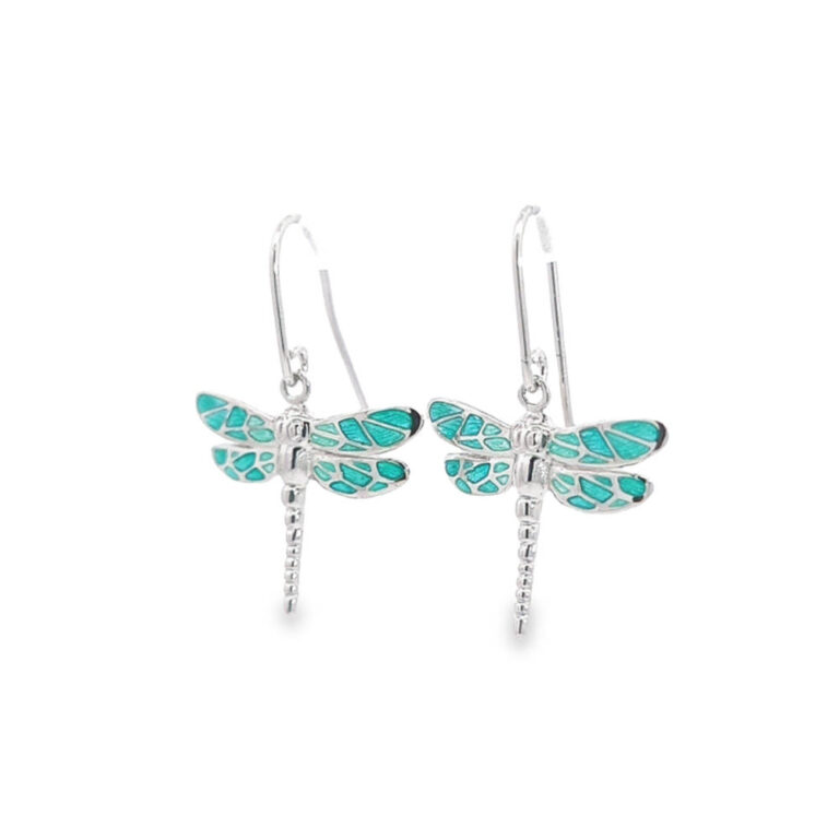Silver Turquoise Enamel Dragonfly Earrings