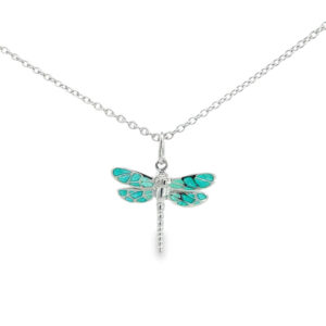 Silver Turquoise Enamel Dragonfly Pendant