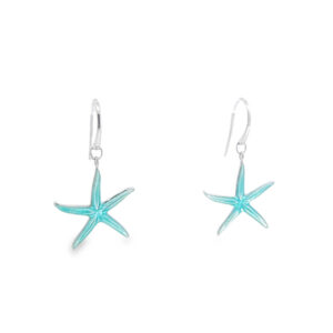 Silver Turquoise Enamel Starfish Earrings