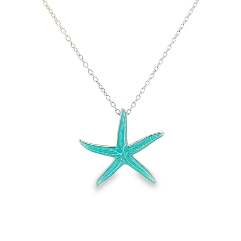 Silver Turquoise Enamel Starfish Pendant