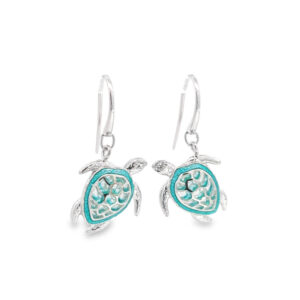 Silver Turquoise Enamel Turtle Earrings