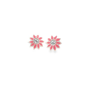 Silver Enamelled Pink Daisy Studs