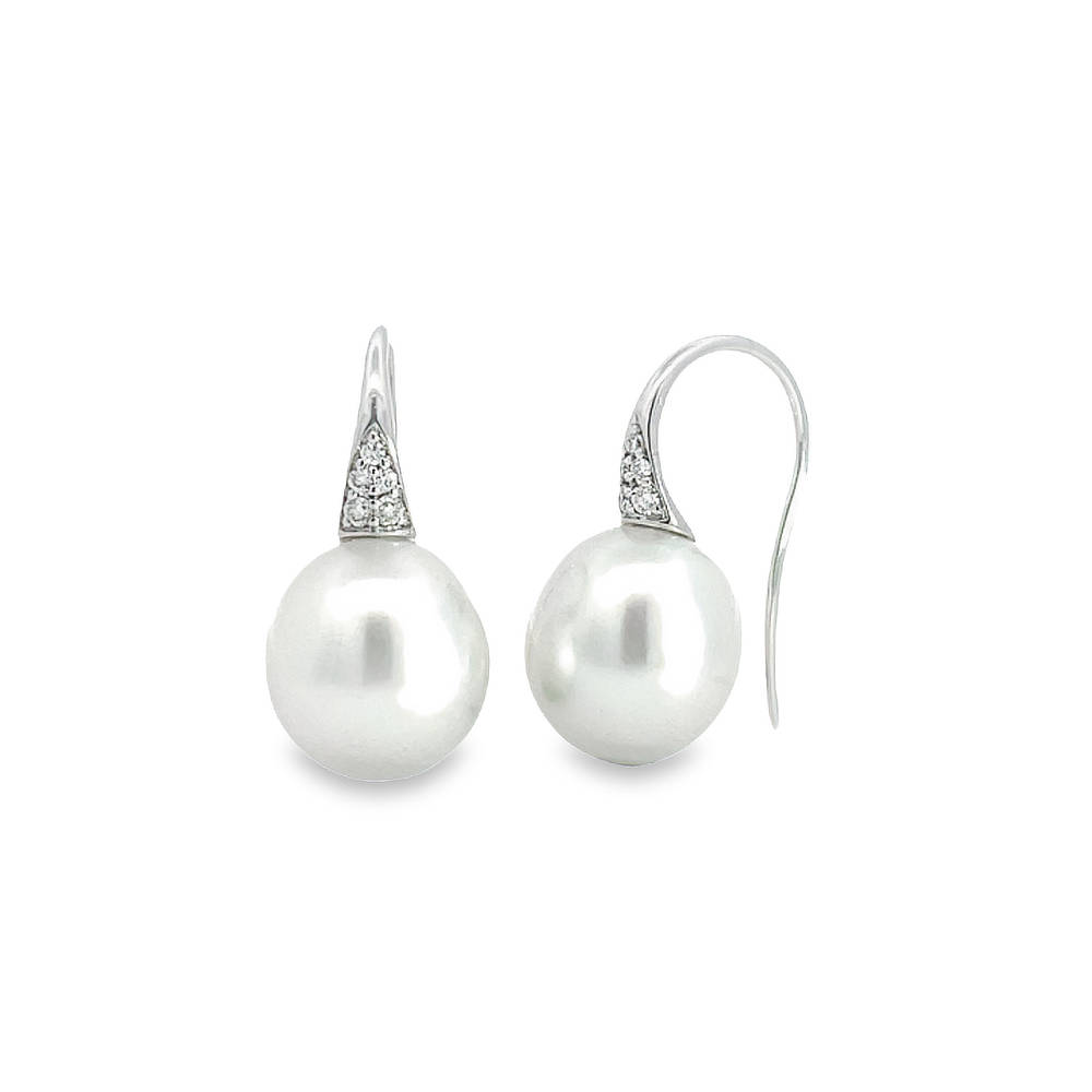 Diamond and Pearl Drop Earrings