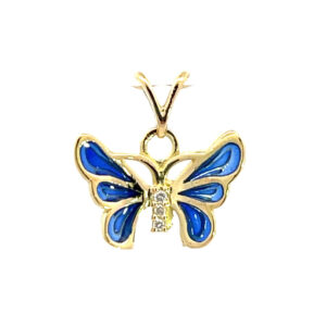 18ct and Blue Enamel Butterfly Pendant