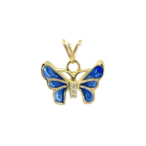 18ct and Blue Enamel Butterfly Pendant