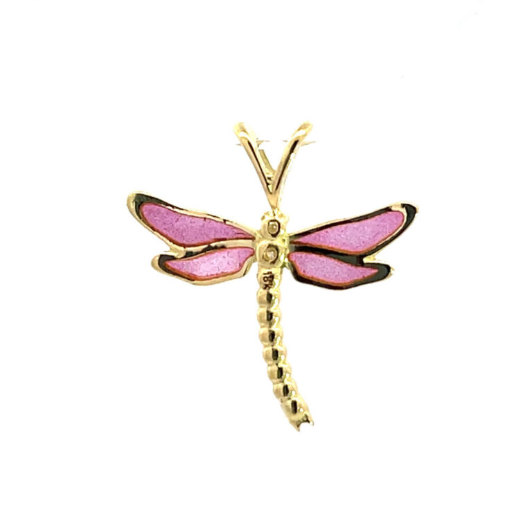 18ct and Pink Enamel Dragonfly Pendant