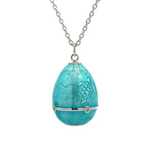 Teal Enamel Egg with Turtle Detail