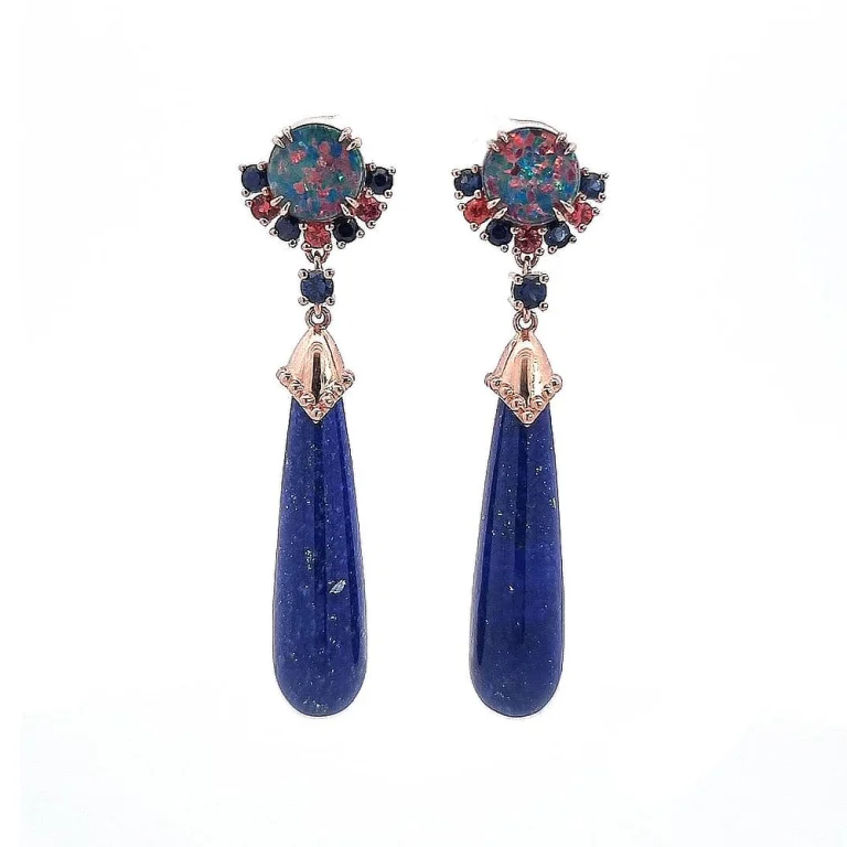 Opal and Lapis Drop Earrings