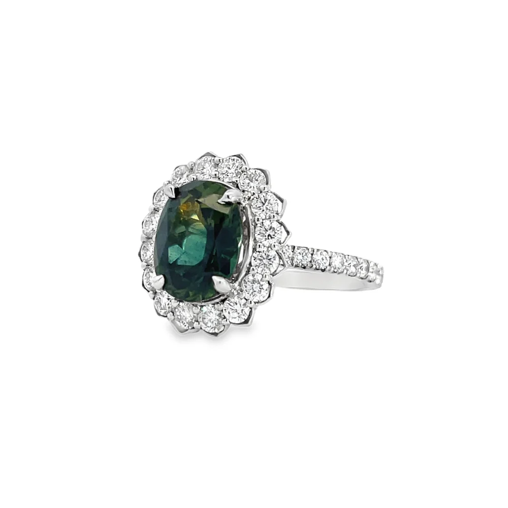 Australian Green Sapphire and Diamond Ring