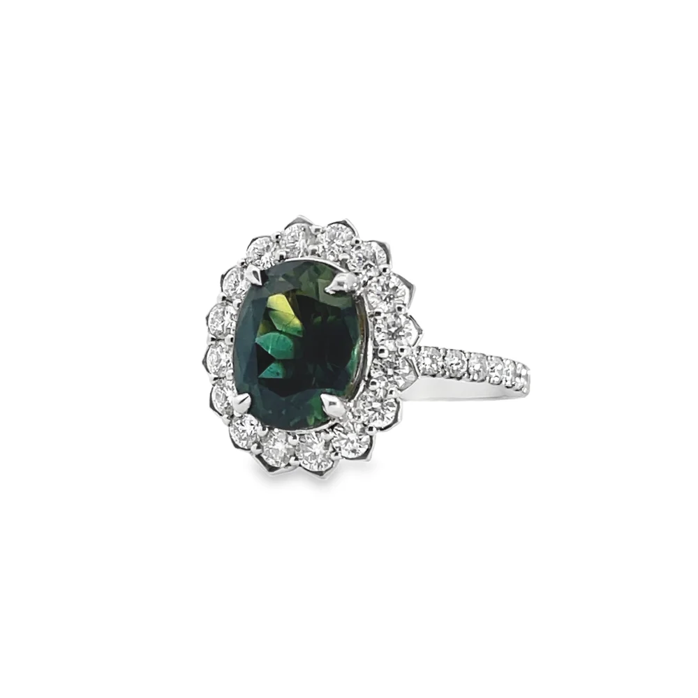 Australian Green Sapphire and Diamond Ring