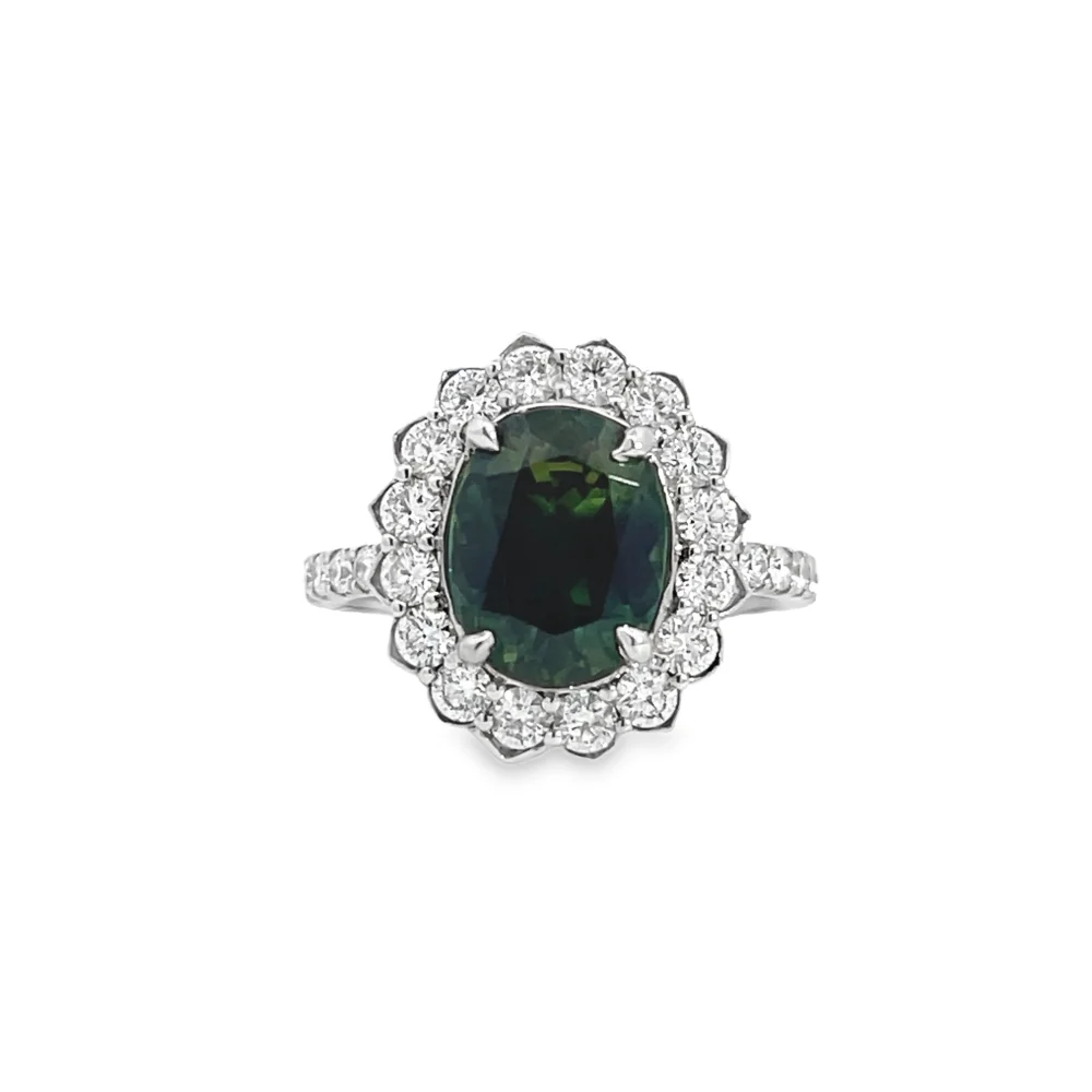 Australian Green Sapphire and Diamond Ring