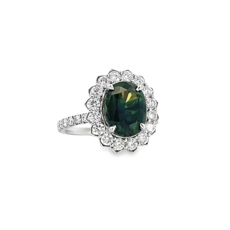 Australian Green Sapphire and Diamond Ring