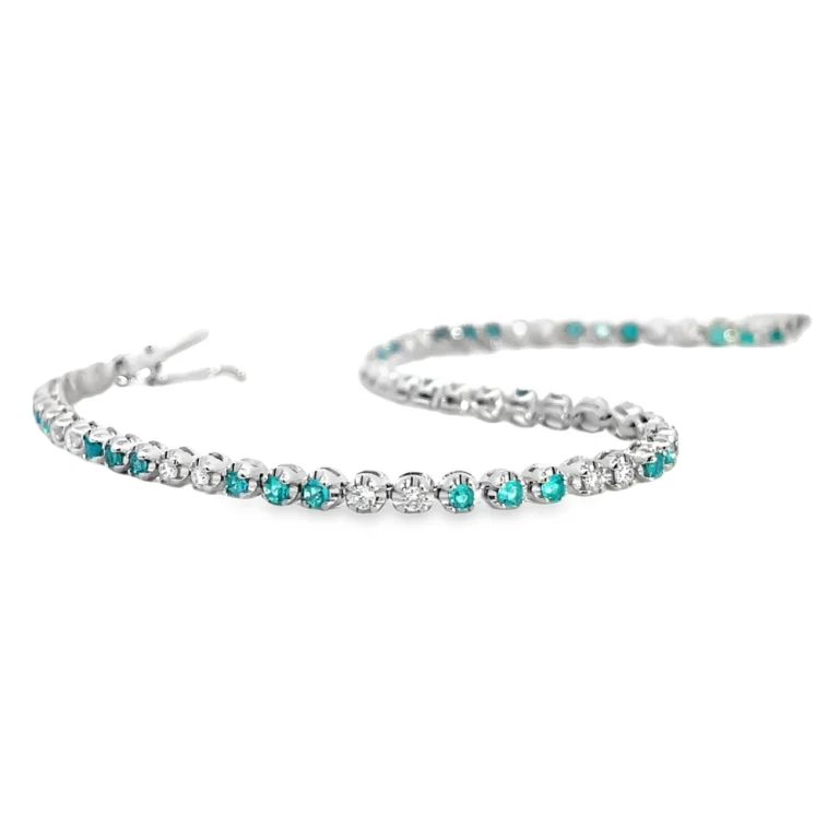 Paraiba Tourmaline and Diamond Set Tennis Bracelet