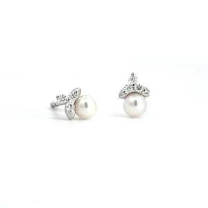 Tiny Akoya And Diamond Stud Earrings