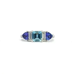 Aquamarine, Tanzanite and Diamond Ring