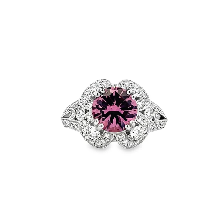 Pink Malaya Garnet and Diamond Ring