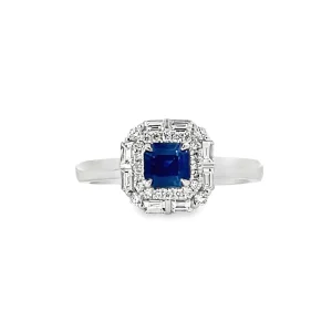 Asscher Cut Sapphire and Diamond Halo Ring
