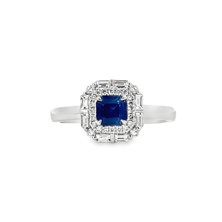 Asscher Cut Sapphire and Diamond Halo Ring