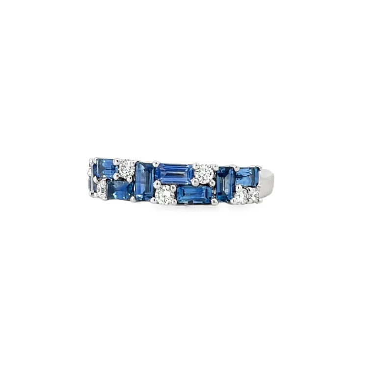 Geometric Sapphire and Diamond Band