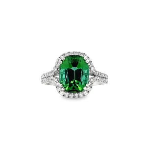 Green Tourmaline and Diamond Ring