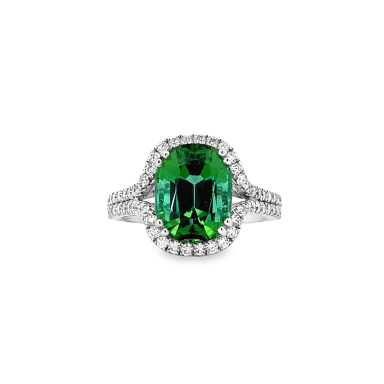 Green Tourmaline and Diamond Ring