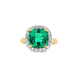 Emerald and Diamond 2-Tone Ring
