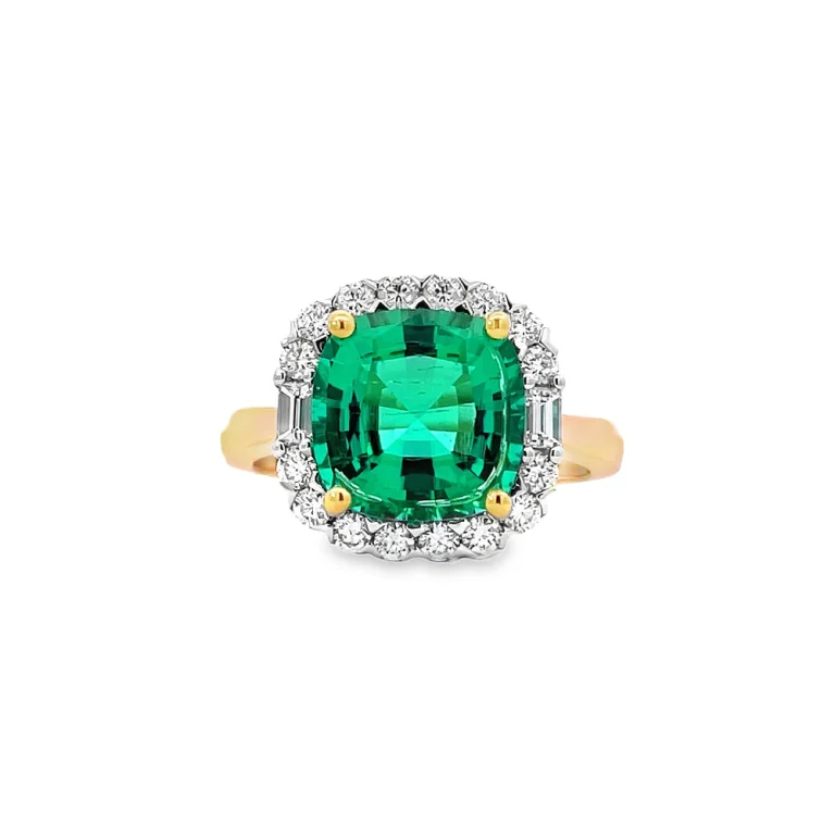 Emerald and Diamond 2-Tone Ring