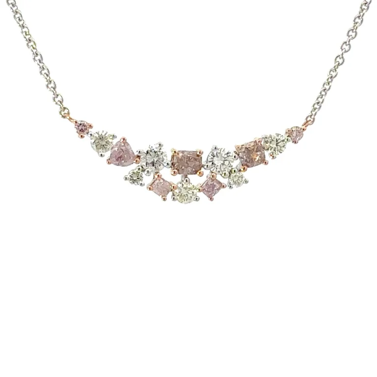 Pink and White Diamond Scatter Necklace