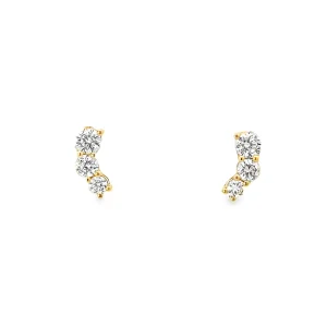 Yellow Gold Triple Diamond Stud Earrings