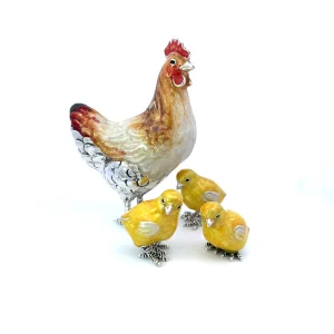 Saturno Sterling Silver Enamel Hen and Chick