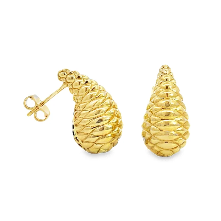 18ct Yellow Gold Honeycomb Tear Drop Earrings