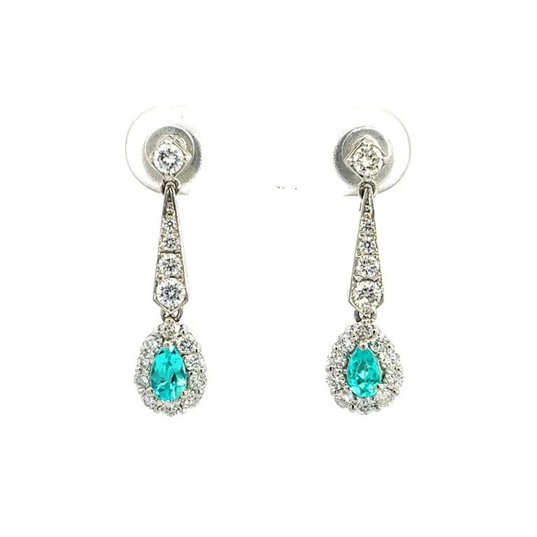 Paraiba Tourmaline and Diamond Drop Earrings