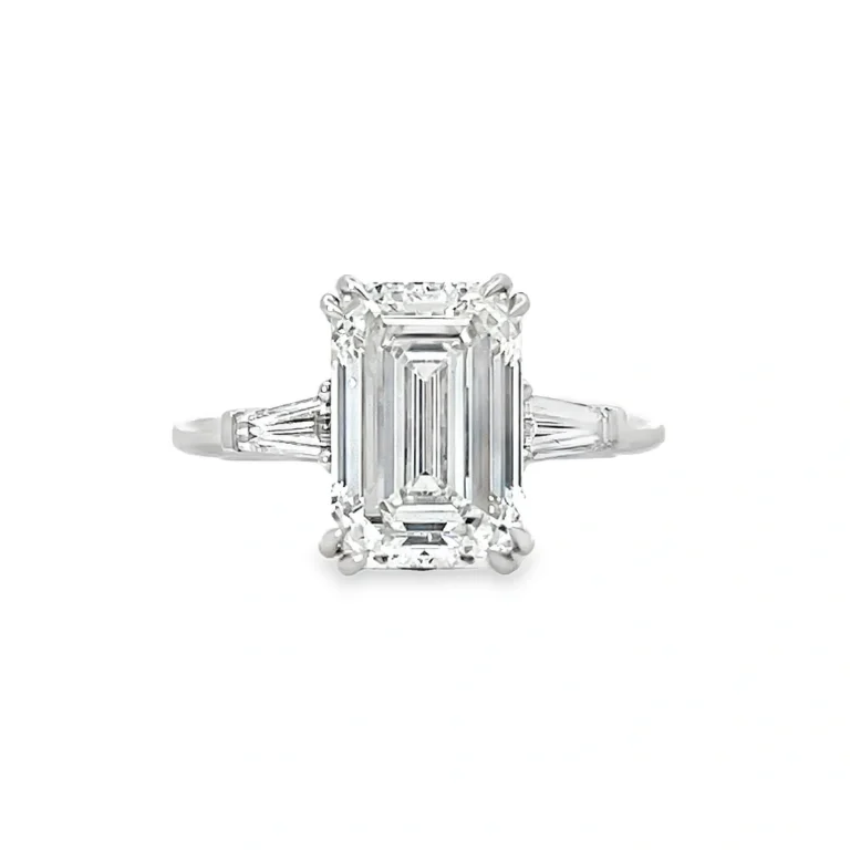 Emerald Cut Diamond Ring with Tapered Baguette Shoulders