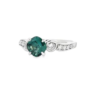 Teal Sapphire and Diamond Ring