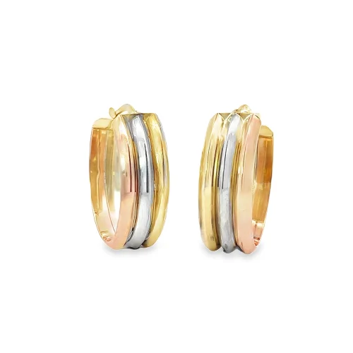 3-tone Oval Hoop Earrings