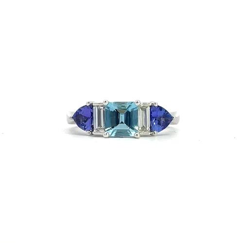 Aquamarine Tanzanite and Diamond Ring