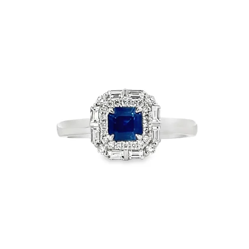Asscher Cut Sapphire and Diamond Halo Ring