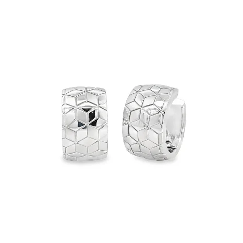 Bruening Wide Geometric Silver Huggies