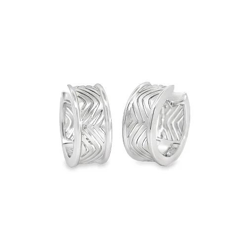 Bruening Wide Zig-Zag Silver Huggies