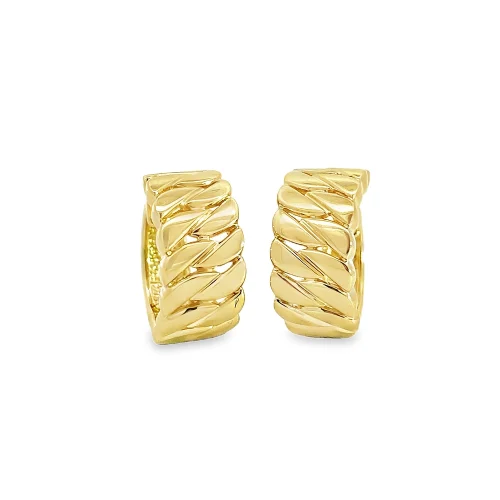 Bruening Yellow Gold Open Weave Huggies