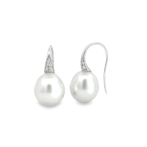 Diamond and Pearl Drop Earrings