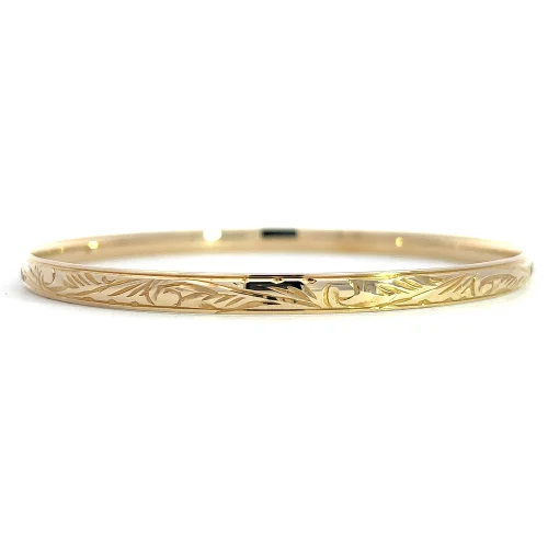 Engraved Yellow Gold Bangle
