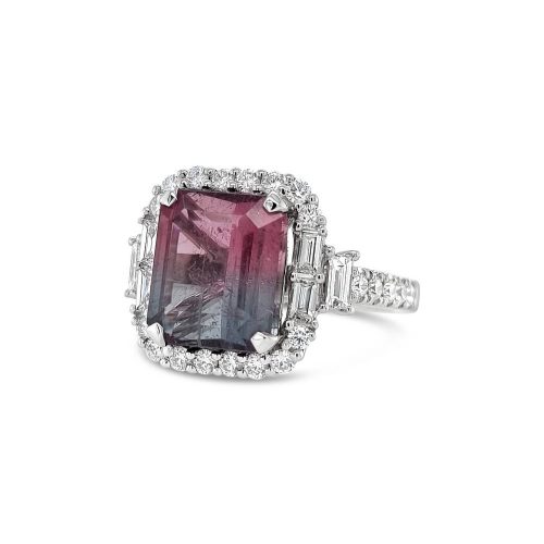 Exquisite Watermelon Tourmaline Diamond Ring
