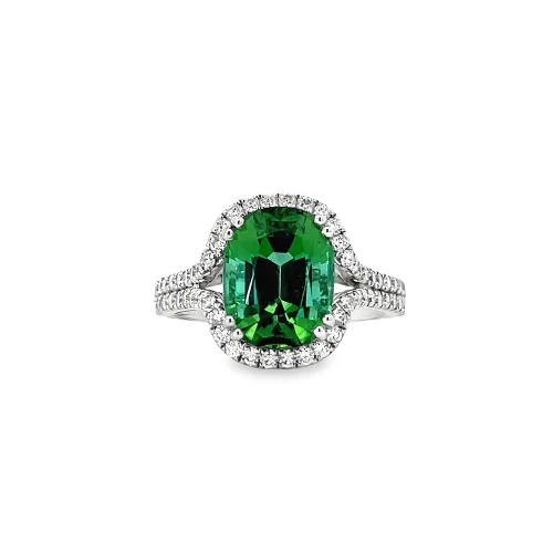 Green Tourmaline and Diamond Ring