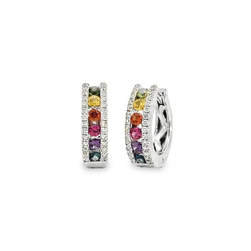 Rainbow Sapphire and Diamond Huggies