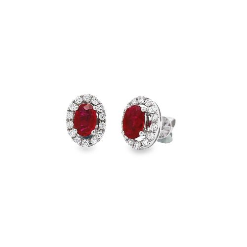 Ruby Diamond Halo Studs